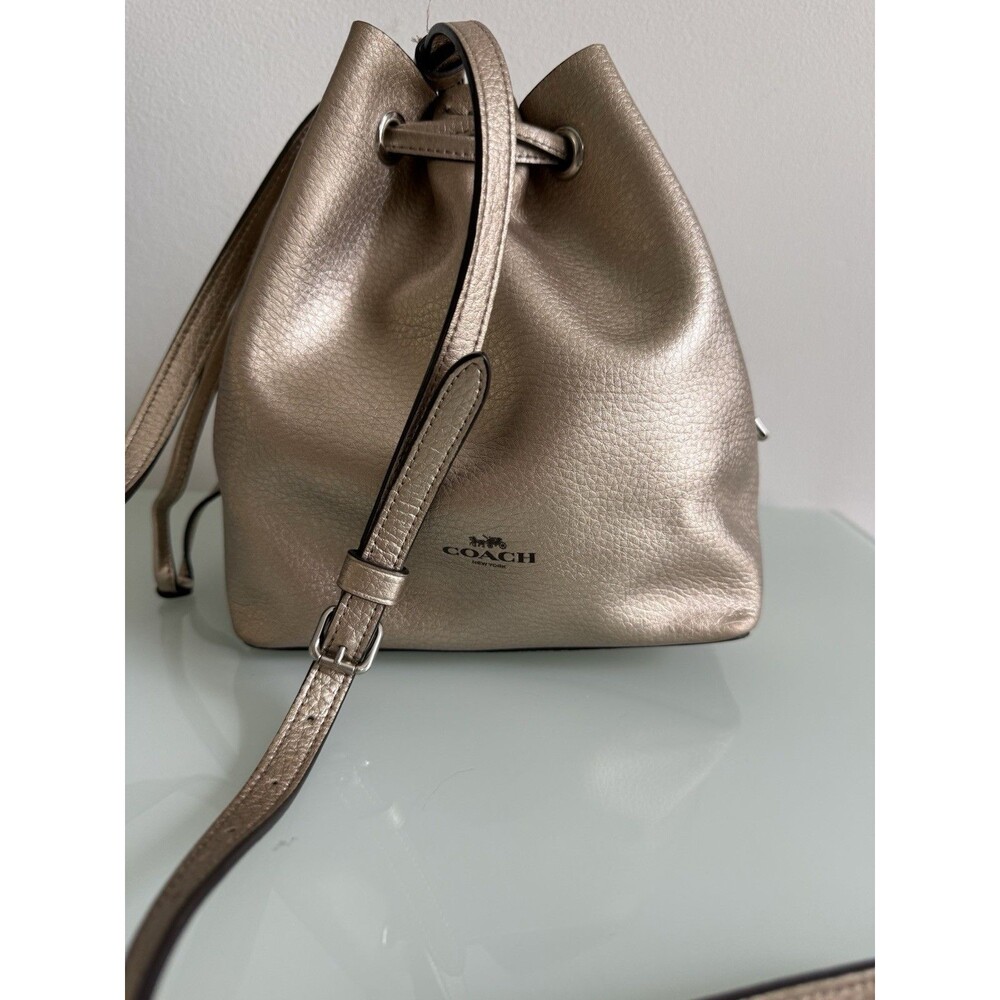 Coach Metallic Gold Leather Drawstring Bucket Bag Crossbody Shoulder Purse